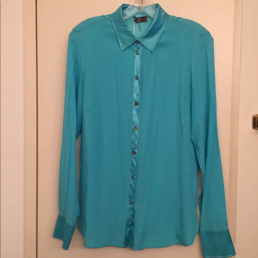 Basler NWT Aquamarine Silk Long Sleeve Blouse Sz 6
